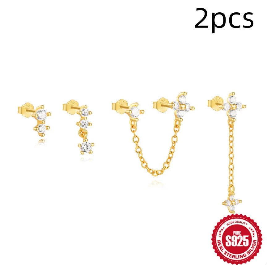 S925 sterling silver clover petal earrings with geometric design and electroplated gold finish