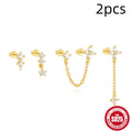 S925 sterling silver clover petal earrings with geometric design and electroplated gold finish