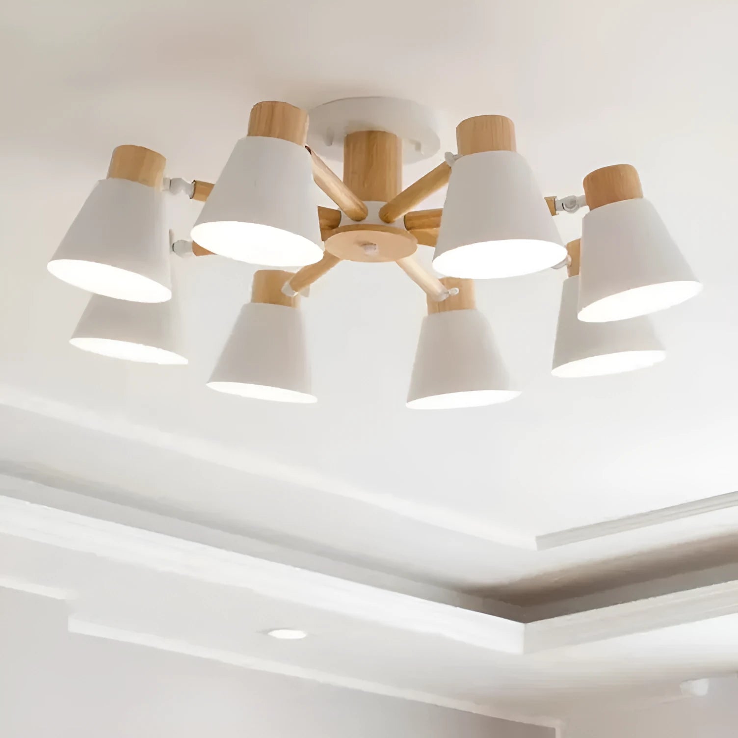 Nordic macaron ceiling pendant lamp with ironwood construction in multiple head configurations