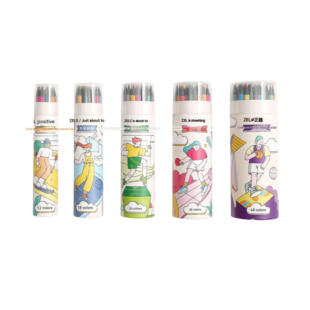 Zhenglin Sports Series colouring pencils in a set showing paper barrels and multiple coloured leads.