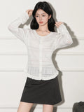 White hollow-out knit cardigan pullover slim fit women's regular length long sleeves