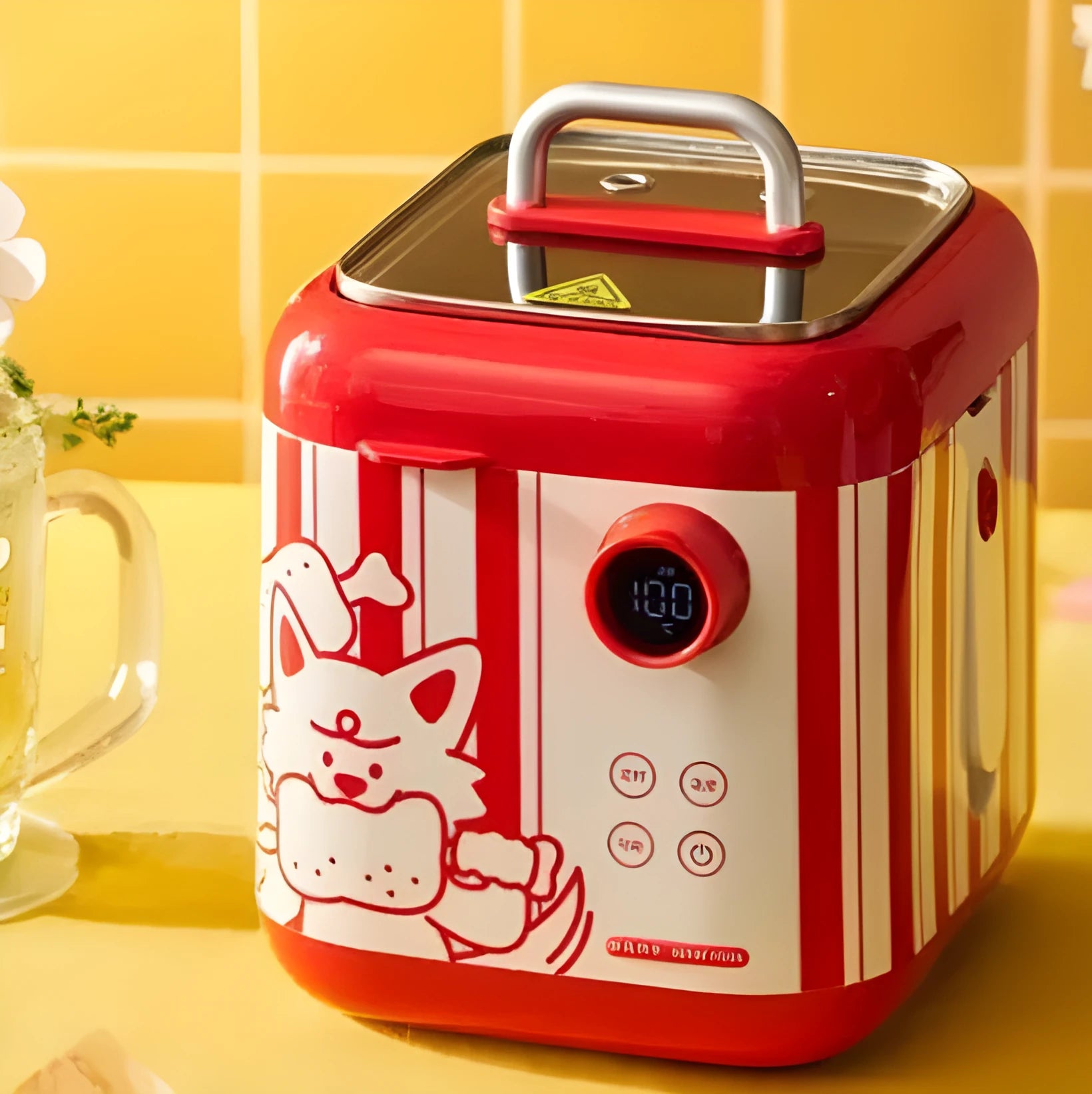 Multifunctional mini smart electric cooker with ceramic inner pot and LCD display