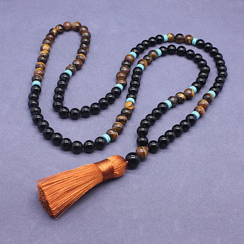 Black agate bracelet and tiger stone necklace geometric jewellery set