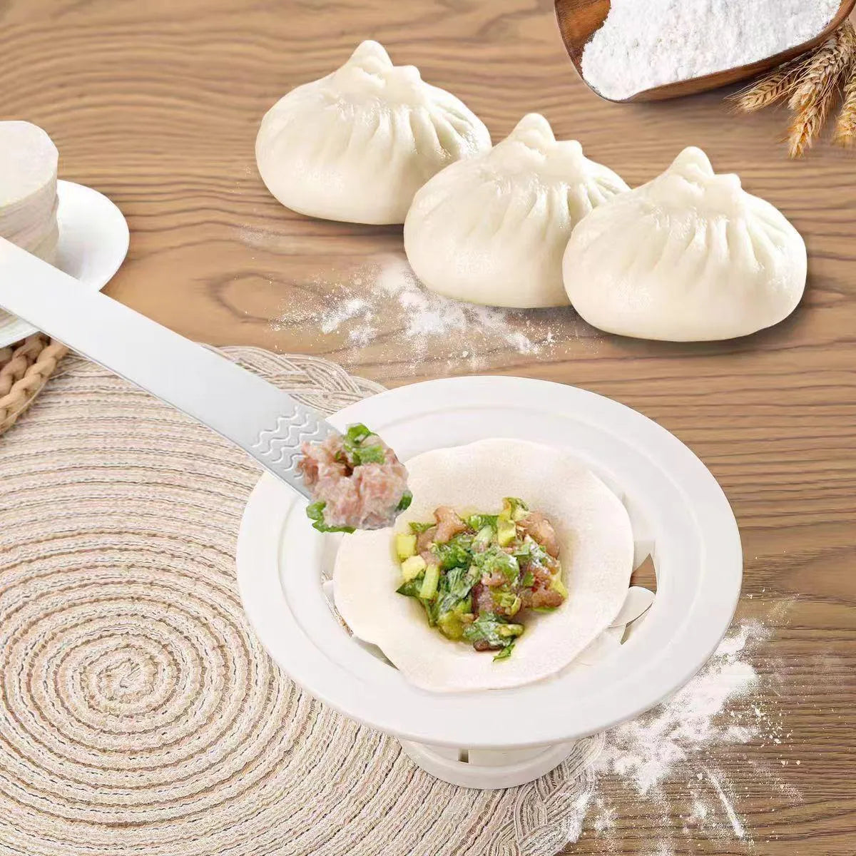 Black four-piece steamed bun and dumpling mold set for shaping baozi