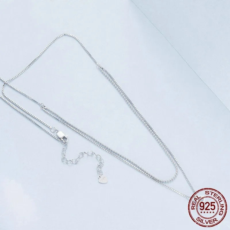 Women's double-layer 925 sterling silver necklace with pearl chain and shining silver finish