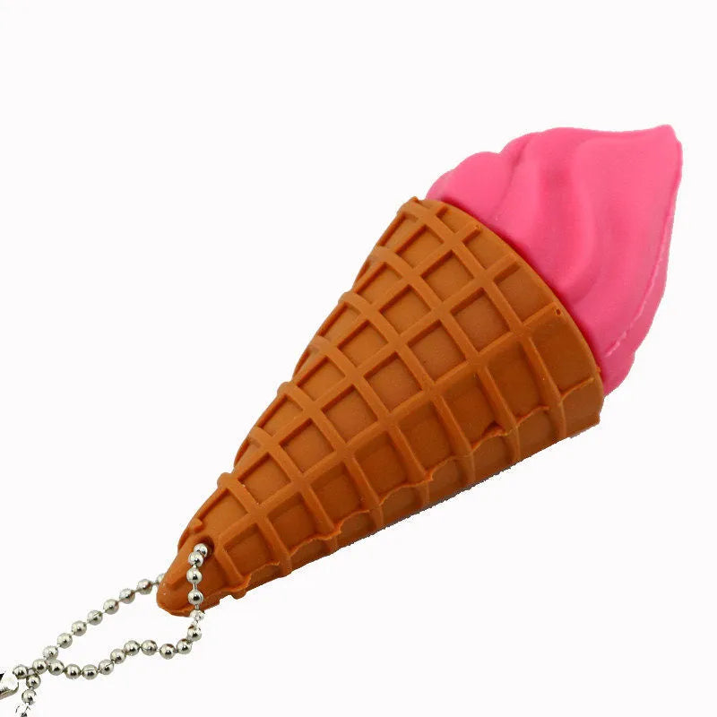 Mini ice cream design USB flash drive in pink, showing USB connector.