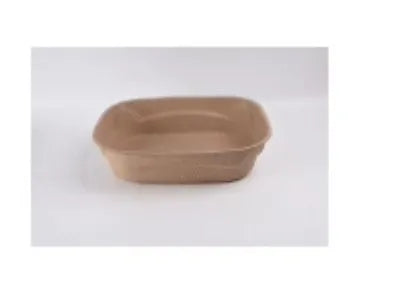 Brown biodegradable disposable cat litter box showing three available size options
