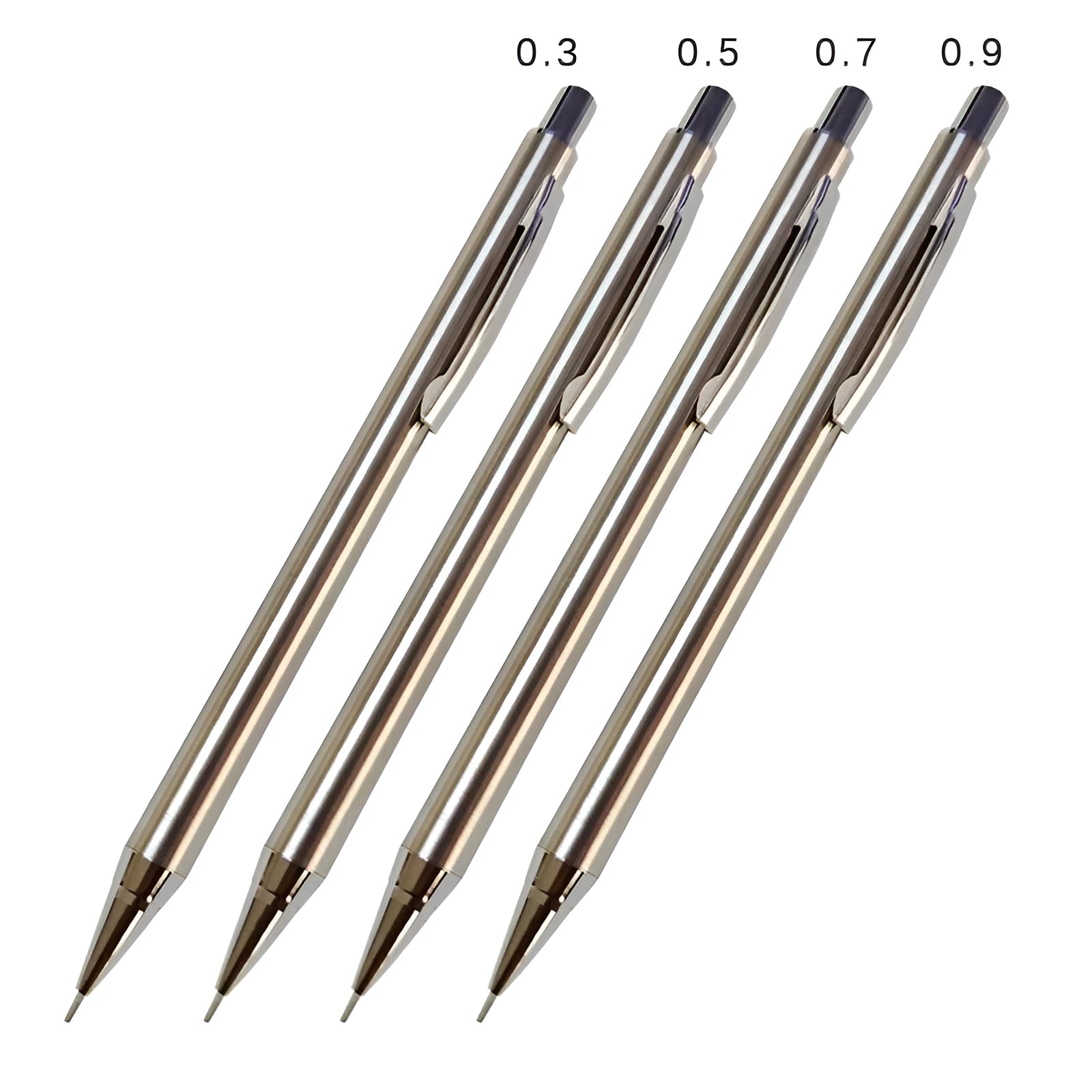 Metal automatic pencil in standard colour with push-button top, HB lead options 0.3 to 0.9mm, for school writing