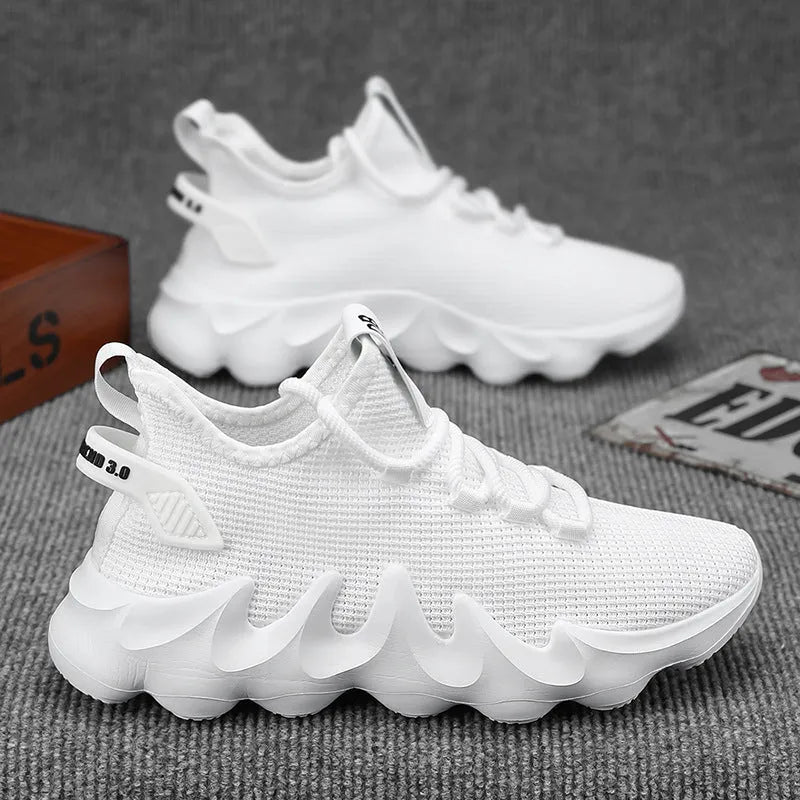 Men's black sock-like low-top lace-up shoes with round toe and flat rubber sole on white background