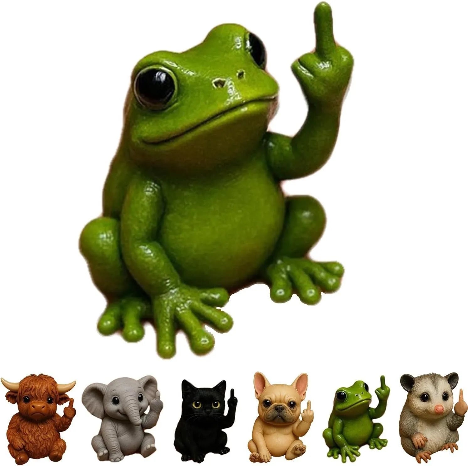 Mini resin animal vertical middle finger doll ornament in chosen animal design