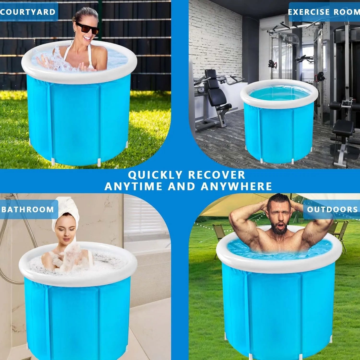 Blue inflatable foldable PVC bath barrel for adults universal size portable tub