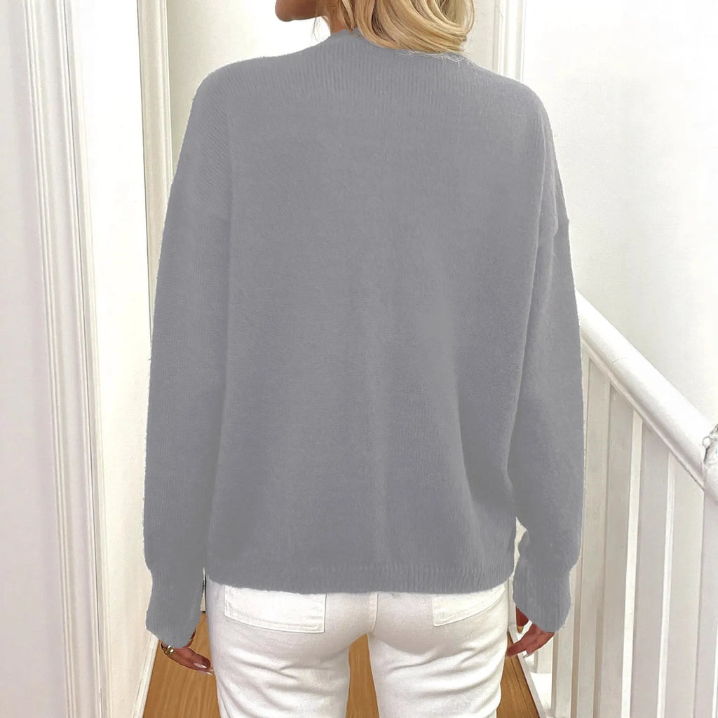 Women's grey deer plush long sleeve sweater coat with princess sleeves, street hipster style