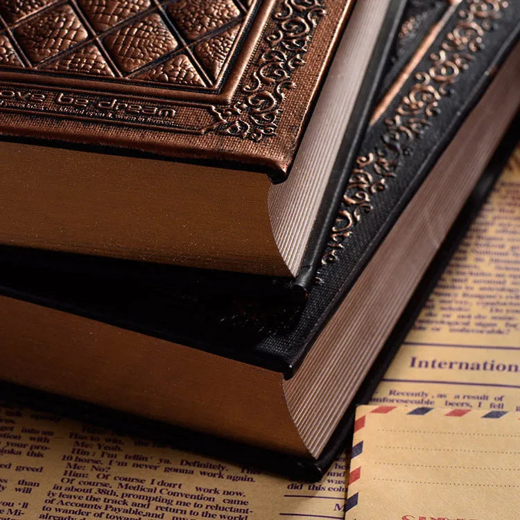 Embossed faux leather notepad with 3D textured cover in bronze or black gold colour