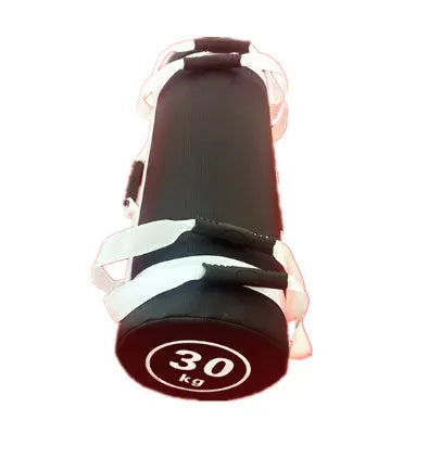 Flat white PVC fitness training sandbag for weight lifting and strength exercises.