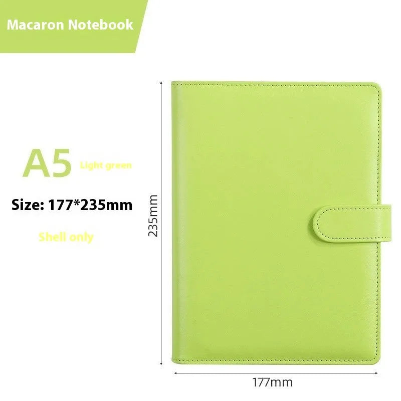 A5 PU leather loose-leaf binder shell with zipper closure shown in various colours.