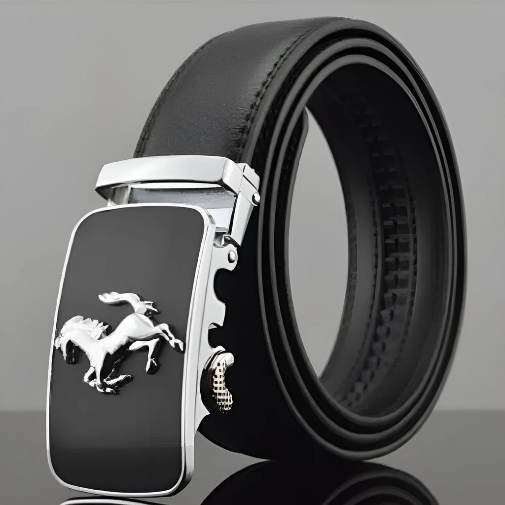 Men's black leather belt with automatic buckle in 3.5cm width