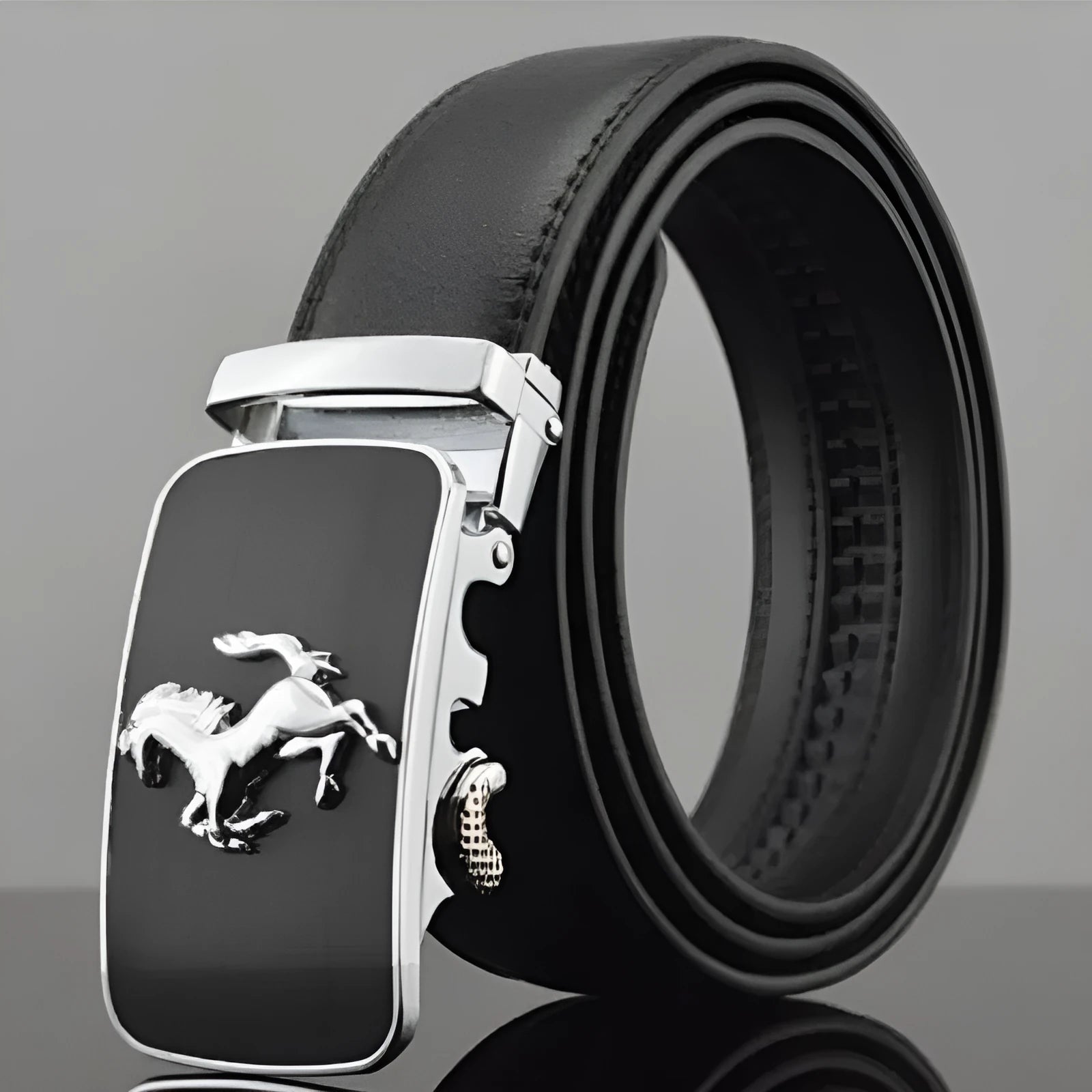 Men's black leather belt with automatic buckle in 3.5cm width