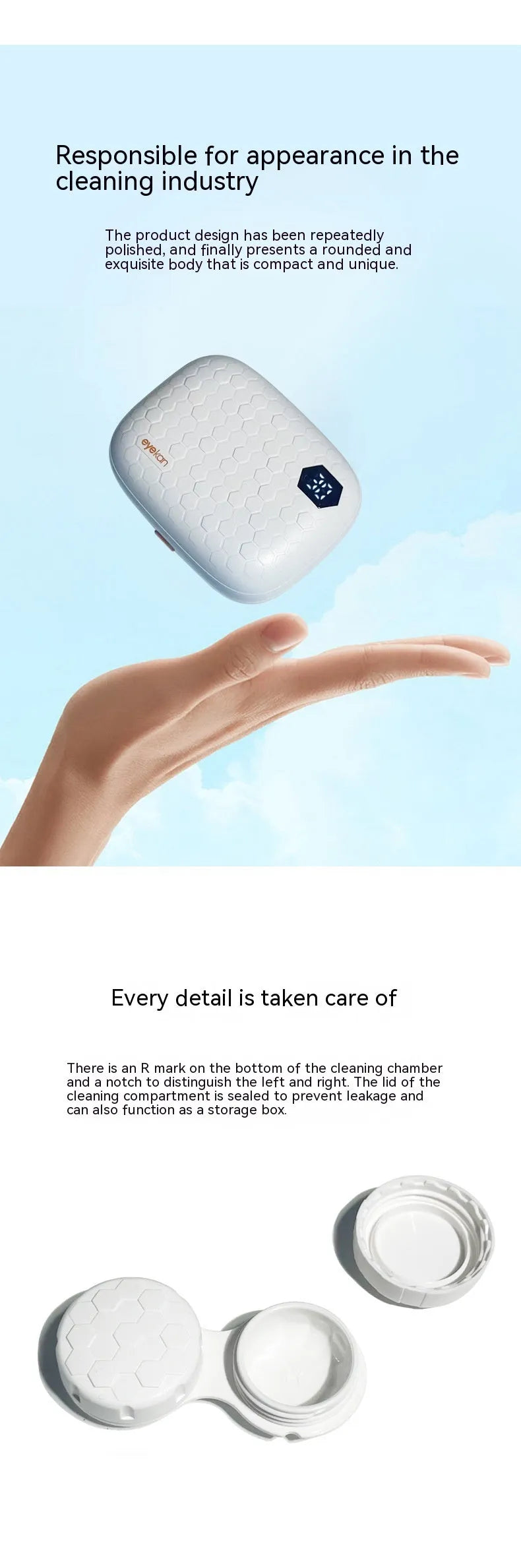Pearl White automatic ultrasonic cleaning machine for invisible glasses, dimensions 85x65x30mm.