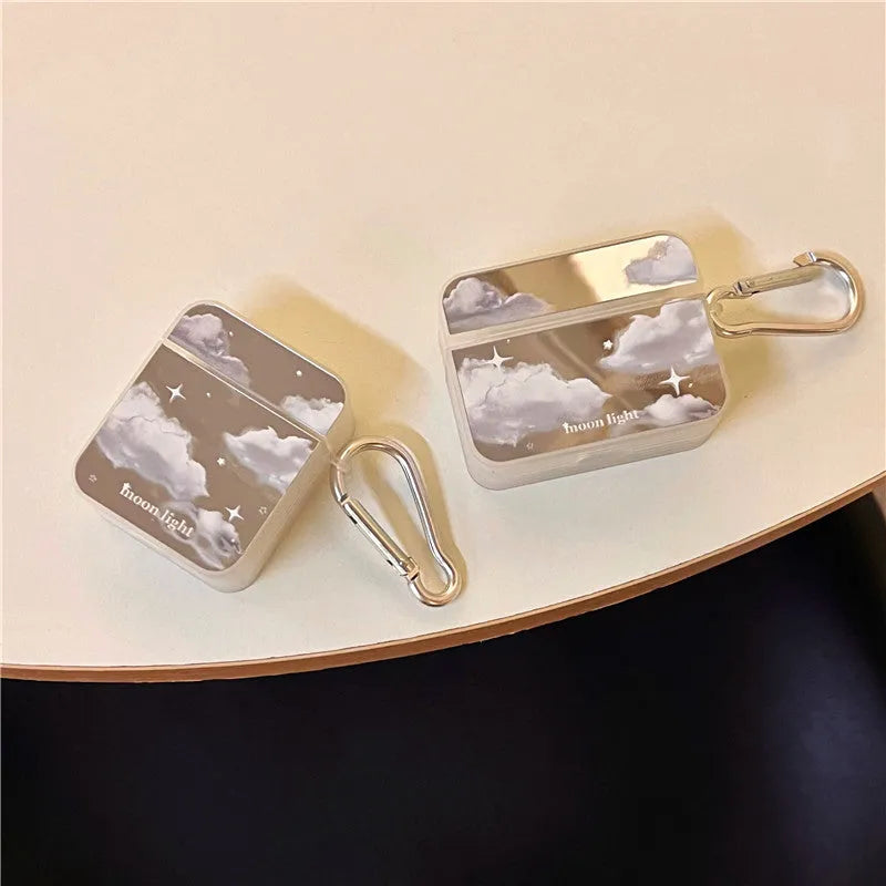Mirror white clouds silicone hard case for AirPods Pro with glossy finish and cutouts