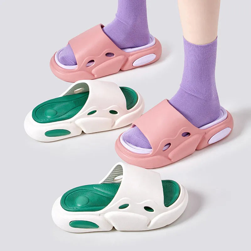 Two-colour thick-soled EVA slippers with leather lining for men and women