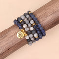 Blue multi layer alloy bracelet with patterned network stone beads