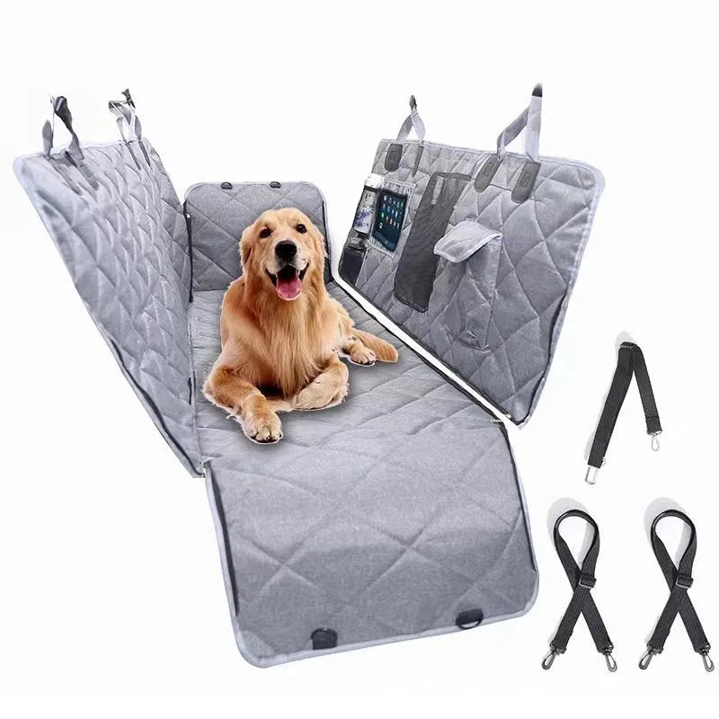 Cloth pet car cushion dog mat shown in black and grey style options on a car seat.