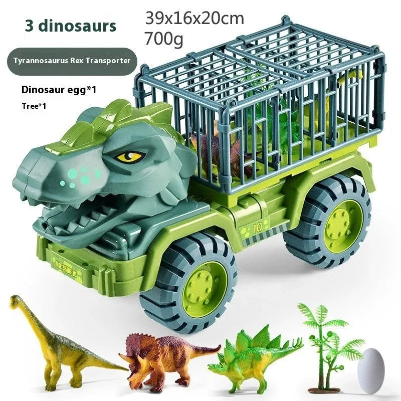 Large engineering vehicle dinosaur children's toy car set with Tyrannosaurus and Triceratops plastic vehicles in colour boxes