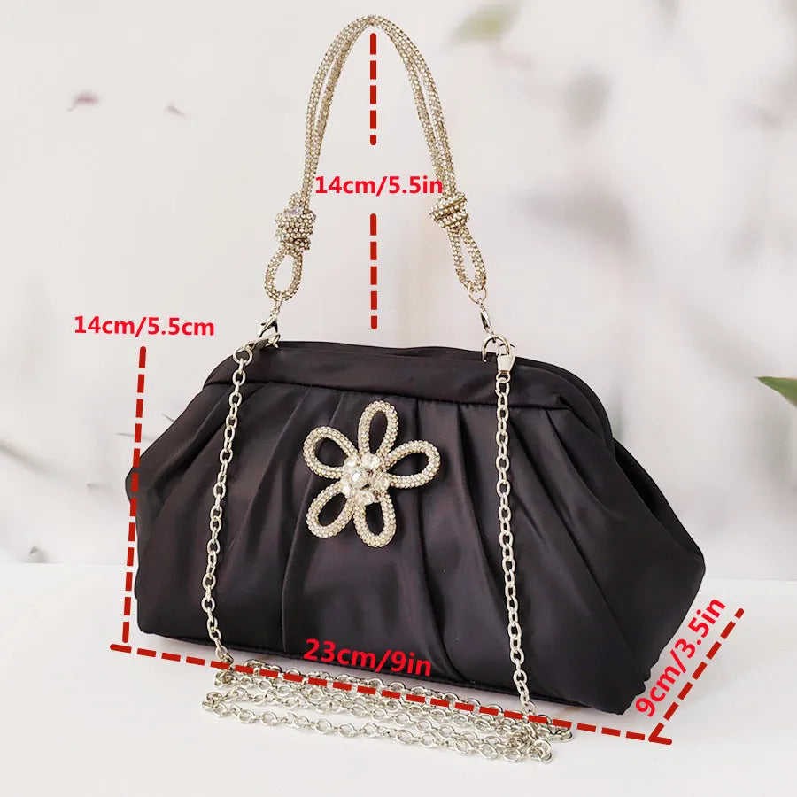 Women's soft polyester crossbody messenger bag in shell shape with chain detail and document compartment