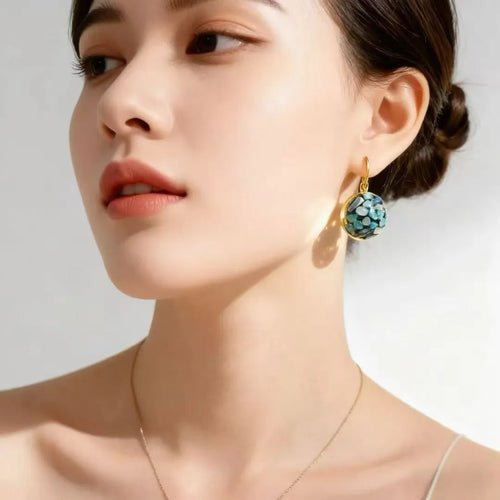 Handmade mother-of-pearl earrings for women with Chinese character Fu, Chanel style, snail ear clip