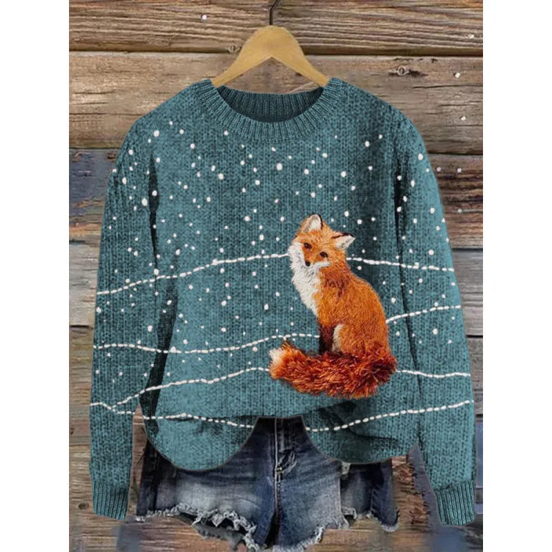 Women's little flower digital printed round neck sweater in polyester, shown in a selected colour from the YPM935 series.