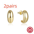 C-shaped 925 sterling silver ring stud earrings with glossy electroplated finish in gold or white gold colour options