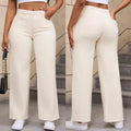 Women's apricot high-waist wide-leg cotton jeans laid flat showing straight leg cut.