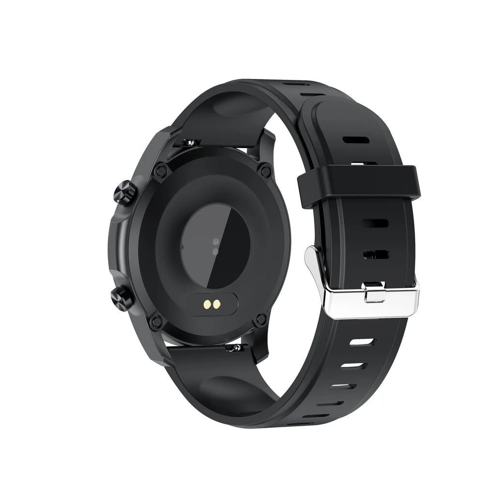 Youth2 Smart Bracelet with body temperature monitoring on a wrist, showing its black zinc alloy case and 1.3-inch screen.