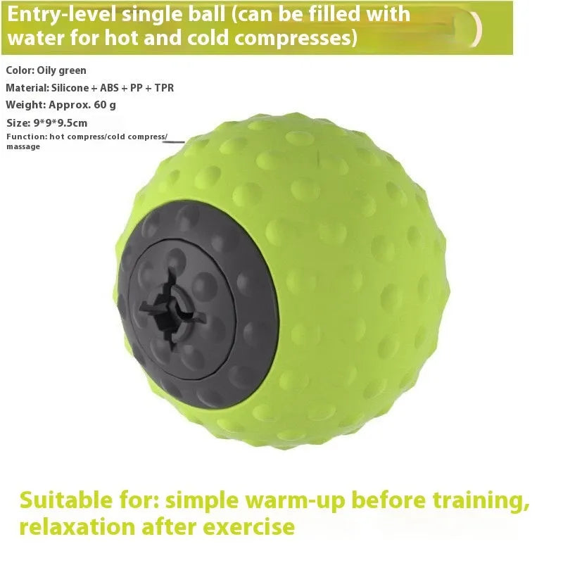 Massage ball set for cold and hot compress therapy in caramel mocha colour with dual-texture surface
