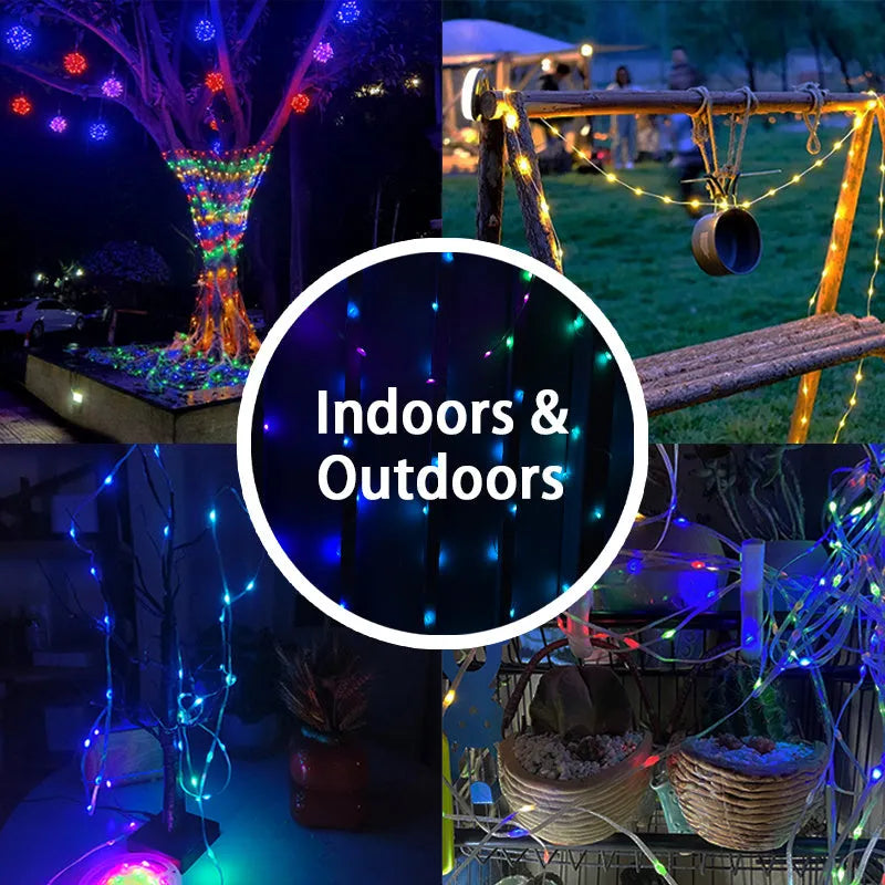 10-metre multi-colour LED party light string with 100 bulbs showing eight different lighting modes