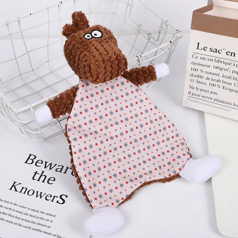 Brown fox-shaped pet stuffed toy with velvet fabric and crinkle paper sounds for cats and dogs