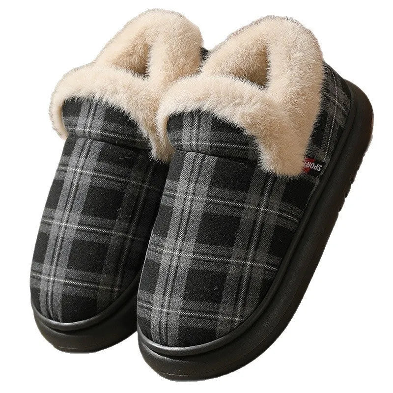 New ankle wrap cotton shoes for men and women with suede upper, plaid pattern, round toe, in gray colour option