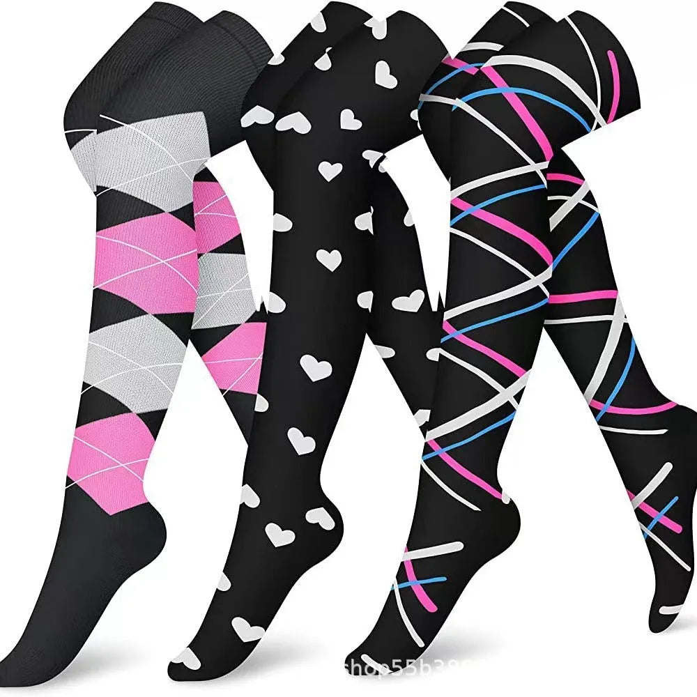 Outdoor sports running cycling long compression socks knee high quick dry polyester in multiple colours