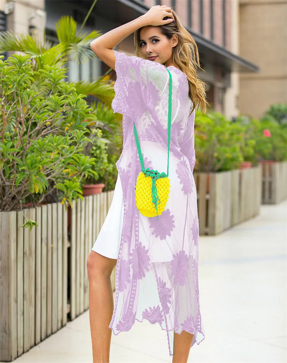 Light purple women's lace embroidered beach dress swimsuit cover-up