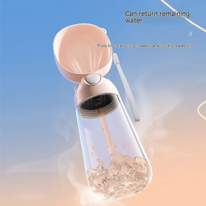 Portable dog water bottle and food container with integrated drinking bowl for pet travel