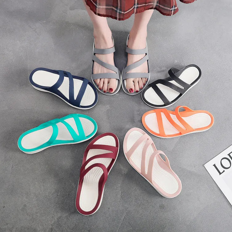 Women's casual sandals in six solid colours with breathable PP upper material for summer wear