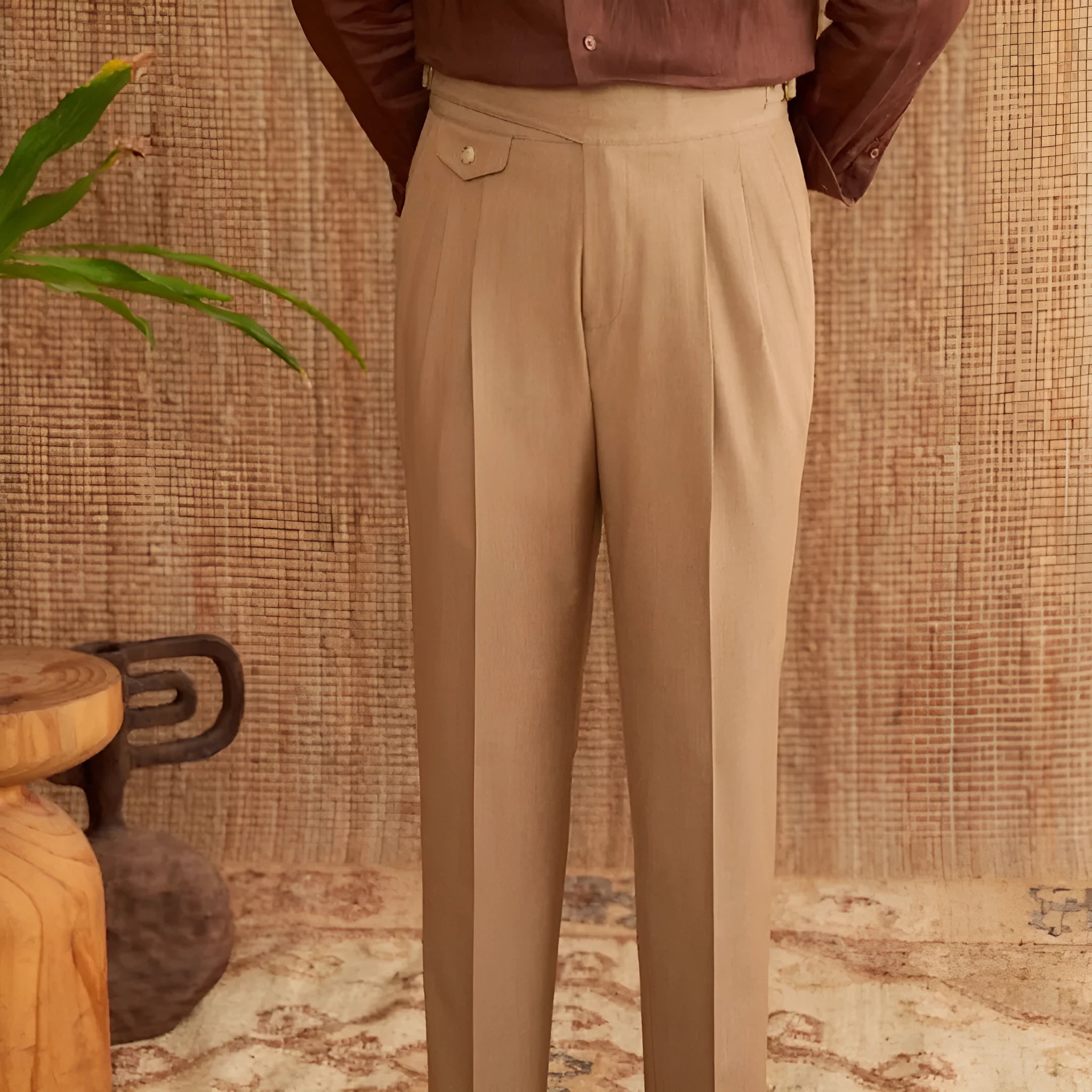 Men's slim fit straight leg business trousers in wrinkle-resistant polyester fabric