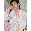 Long sleeve floral shirt with embossed three-dimensional pattern in polyester blend fabric