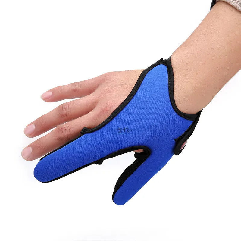 Two-finger fishing glove showing diving cloth back and microfiber palm for right or left hand