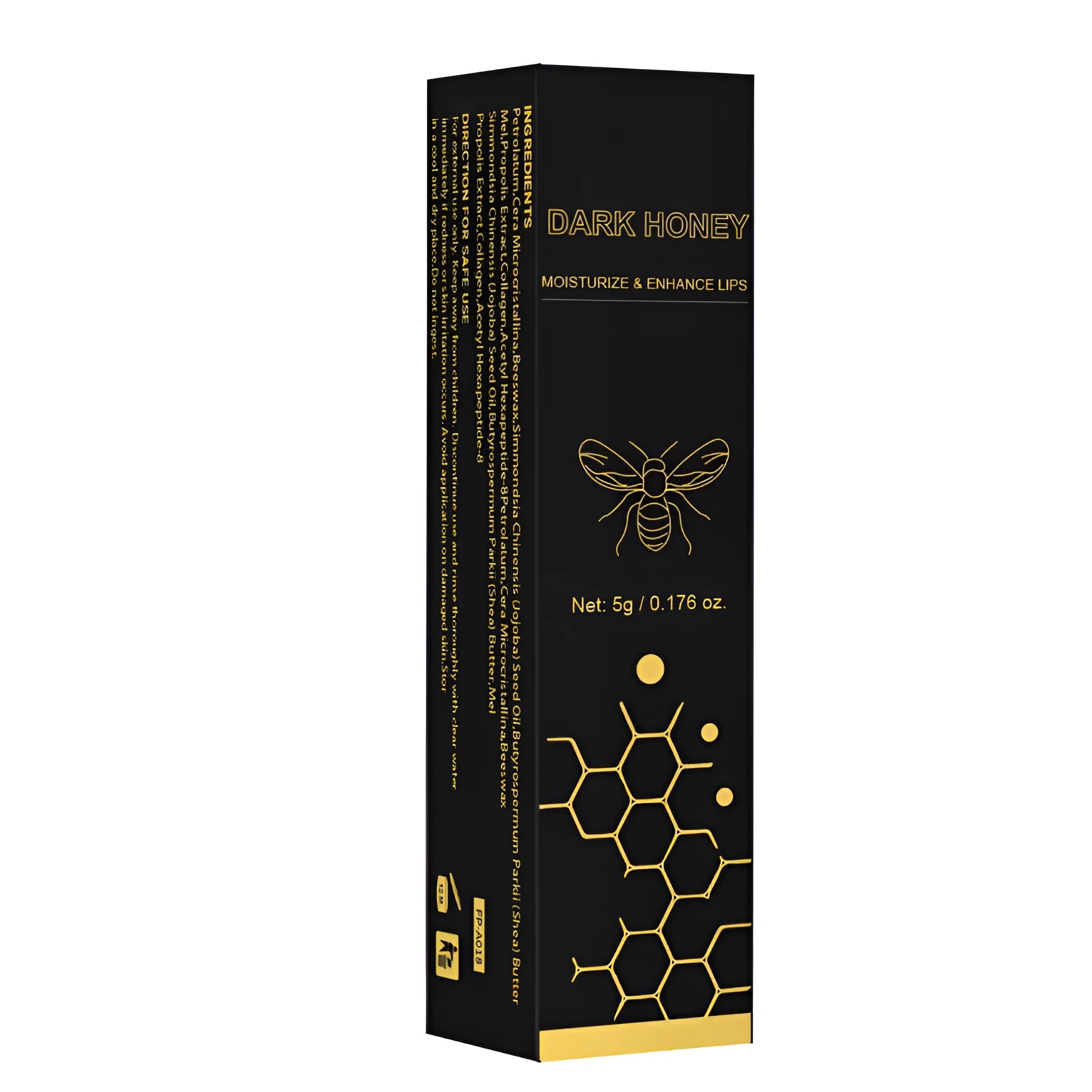Dark honey coloured bullet lipstick with 5g net content shown on white background.