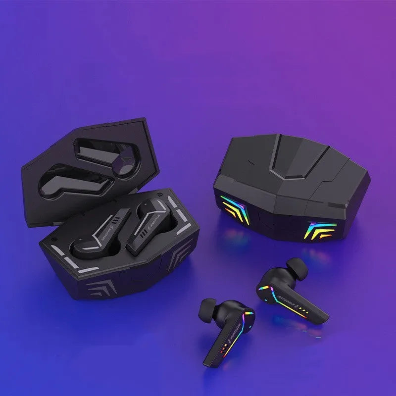 Black TWS Bluetooth gaming sports earbuds with low latency and 15-metre range