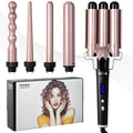 Rose gold five-in-one hair curler with LCD screen and heat-resistant gloves