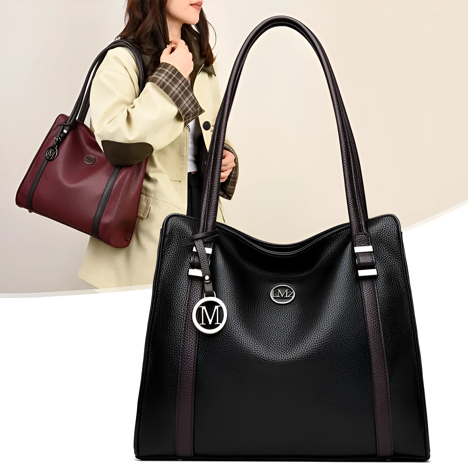 Women's soft black PU leather retro crossbody bag showing double straps and horizontal square shape.