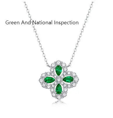 925 silver flower pendant necklace with emerald colour cubic zirconia ball bead chain