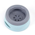 Floating no-spill plastic water bowl for pets with anti-wetting rim in grey green pink or blue